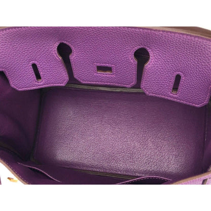 Hermes Birkin 25 Leather Gold Hardware Handbag Bag for Women (Purple Matt)