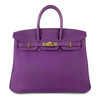 Hermes Birkin 25 Leather Gold Hardware Handbag Bag for Women (Purple Matt)