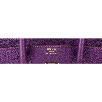 Hermes Birkin 25 Leather Gold Hardware Handbag Bag for Women (Purple Matt)