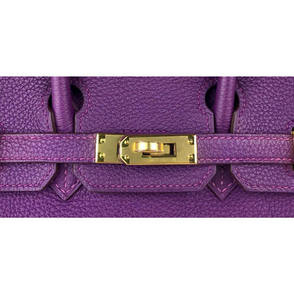 Hermes Birkin 25 Leather Gold Hardware Handbag Bag for Women (Purple Matt)