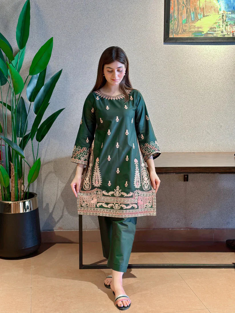 " DILARA " 2Pcs Stitched Embroidered (Green)