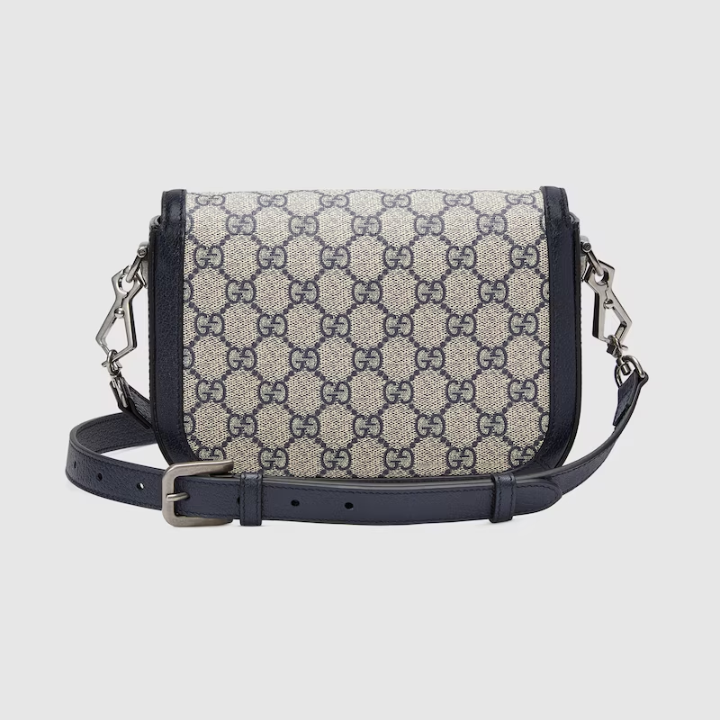 GUCCI Horsebit Mini Women's Bag in Blue and Beige GG Supreme Canvas (Blue)