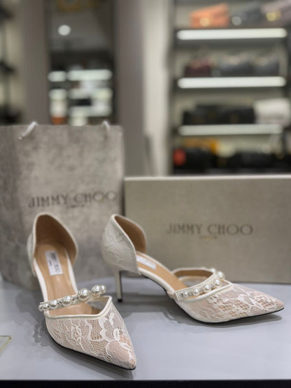 J-I-M-M-Y C-H-O-O AURELIE 85 PEARL-EMBELLISHED HEEL PUMPS – WOMEN SHOES (Silver White)
