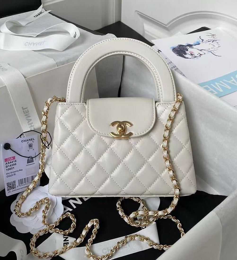 C-H-A-N-E-L KELLY MINI BAG SHINY AGED – Women Bag (White)