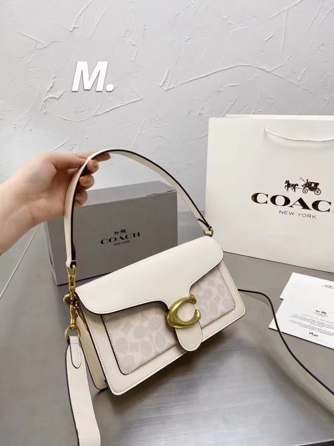 C-O-A-C-H Tabby Shoulder Bag 26 – Blocked Signature Canvas Women Shoulder Bag (White)