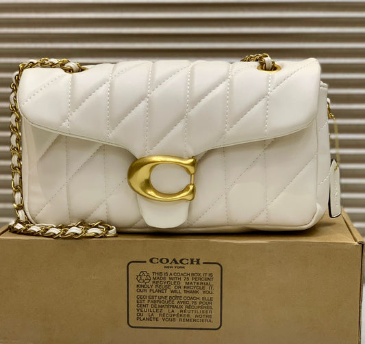 C-O-A-C-H QUILTED TABBY SHOULDER BAG 26 – Women Bag (White with Golden C)