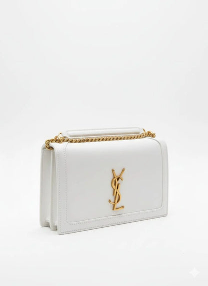 S-A-I-N-T L-A-U-R-E-N-T Sunset Medium Bag – Smooth Leather Women Shoulder Bag (White)