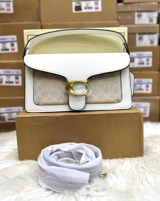C-O-A-C-H Tabby Shoulder Bag 26 – Blocked Signature Canvas Women Shoulder Bag (White)