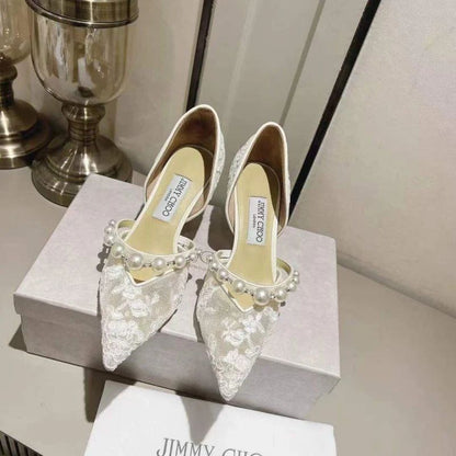 J-I-M-M-Y C-H-O-O AURELIE 85 PEARL-EMBELLISHED HEEL PUMPS – WOMEN SHOES (Silver White)