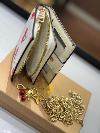 C-O-A-C-H BOXED MINI WALLET ON A CHAIN – Women Bag (White & Red)