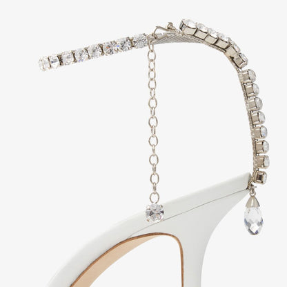 JIMMY CHOO SAEDA 100 CRYSTAL MESH PUMPS – Women Heels (White Silver)