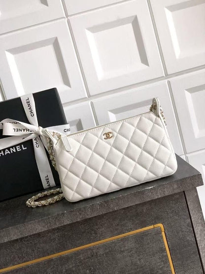 C-H-A-N-E-L 25A Double Chain Bag – Caviar Leather Women Shoulder Bag with GHW (White)