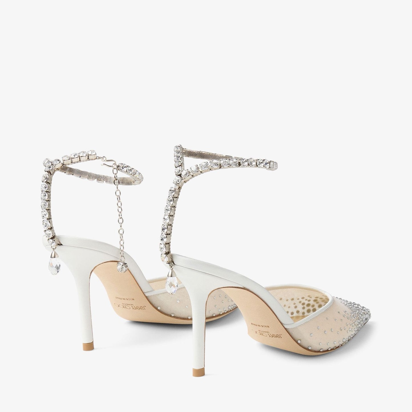 JIMMY CHOO SAEDA 100 CRYSTAL MESH PUMPS – Women Heels (White Silver)