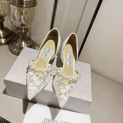 J-I-M-M-Y C-H-O-O AURELIE 85 PEARL-EMBELLISHED HEEL PUMPS – WOMEN SHOES (Silver White)