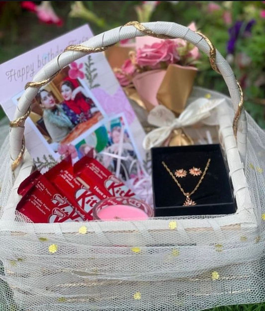 Birthday Gift For Girls In White Basket