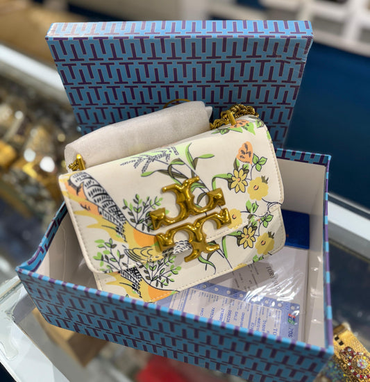 TORY BURCH – SIGNATURE MASTER SERIES HANDBAG (White Pink Gold with Mix Colour)