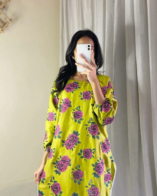 Flower Print 2Pcs Stitched (Parrot)