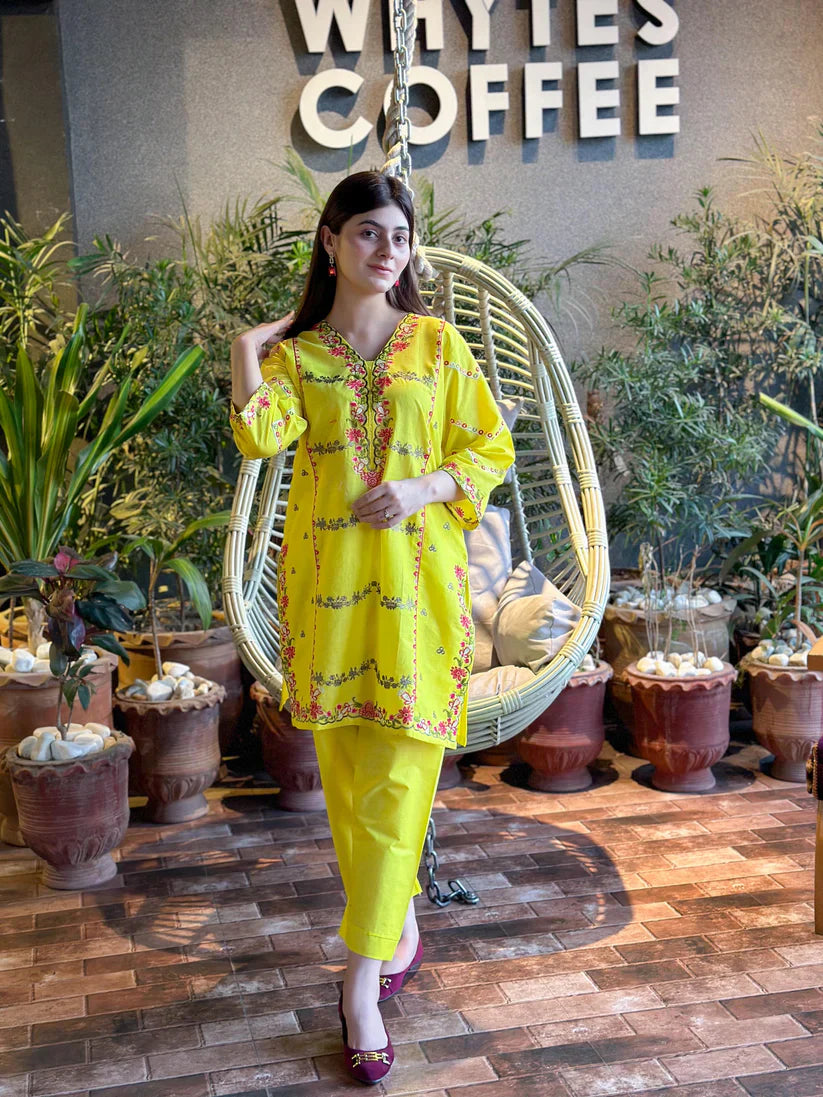 " EMIRE " 2Pcs Stitched Embroidered Suit (Yellow)