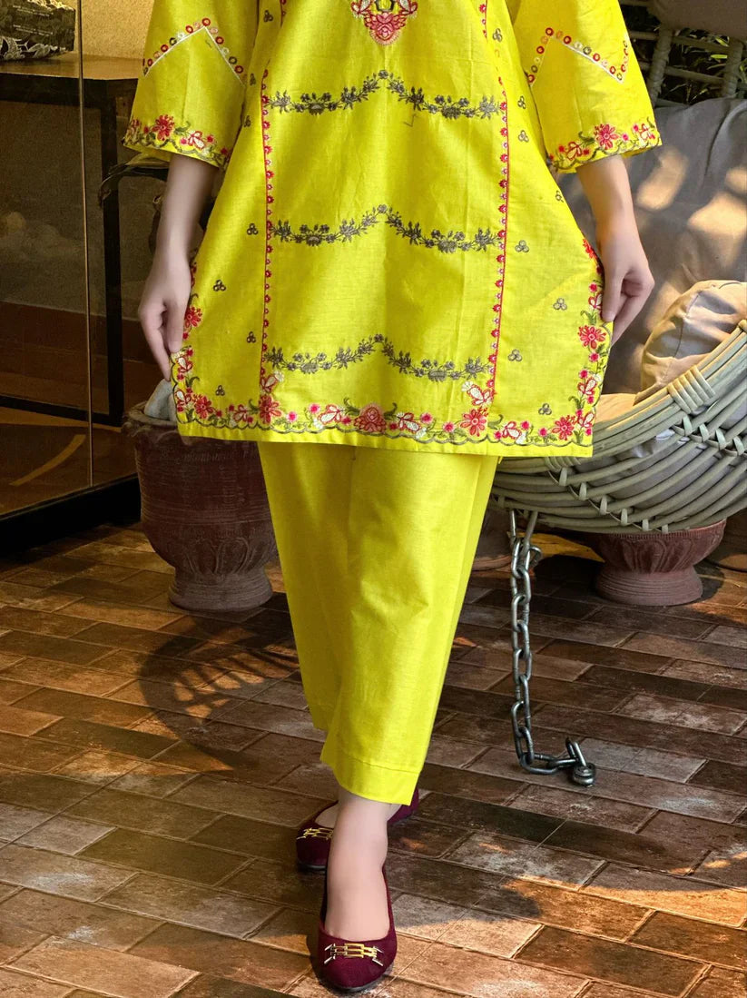 " EMIRE " 2Pcs Stitched Embroidered Suit (Yellow)