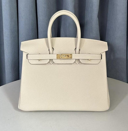Hermes Birkin 25 Leather Gold Hardware Handbag Bag for Women (White Matt)